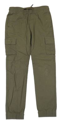 Khaki plátěné slim cargo cuff kalhoty Denim Co. 