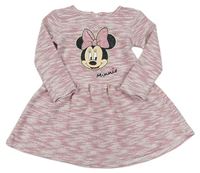 Růžovo-bílé melírované svetrové šaty s Minnie a třpytkami zn. Disney