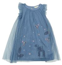 Modro-stříbrné puntíkaté tylové šaty s liškami a ptáčky a volánky Kids