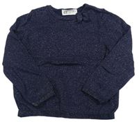 Tmavomodrý svetr s mašličkou a třpytkami H&M
