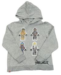Šedá melírovaná mikina s lego NINJAGO z překlápěcích flitrů a kapucí H&M