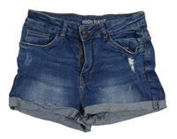 Modré high waist riflové kraťasy s prošoupáním Page one young
