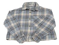Šedomodro-bílo-růžovo-modrá kostkovaná košilová crop bunda PRIMARK