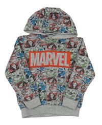 Šedo-černá kostkovaná melírovaná mikina s Avengers a logem a kapucí MARVEL
