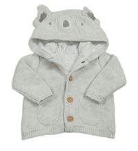 Světlešedý melírovaný propínací podšitý svetr s kapucí - koala Mothercare