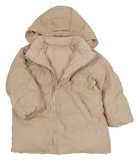 Pudrový prošívaný šusťákový zimní kabát s odepínací kapucí Uniqlo