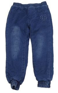 Tmavomodré cuff teplákové zateplené rifle s číslem zn. EASY