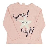 Světlerůžové pyžamové triko s hvězdou a nápisy Kids