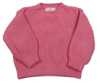 Růžový žebrovaný žinylkový oversize svetr H&M