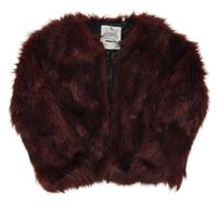 Vínovo-černý kožešinový zateplený kabát Tu