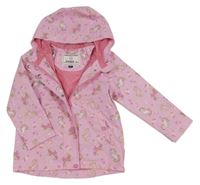 Růžová nepromokavá jarní bunda s jednorožci a kapucí C&A