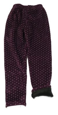 Tmavovínové puntíkaté plyšové zateplené legíny