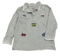 Šedé melírované mikinotriko s motorovými vozidly a límečkem Tu