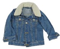 Modrá riflová bunda s huňatým límečkem RIVER ISLAND