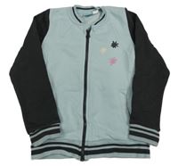 Světlemodro-tmavošedá propínací mikina se skvrnkami a pruhy a zebrou lupilu