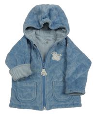 Modrý prošívaný sametový zateplený kabátek s liškou a kapucí sigikid