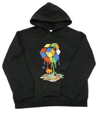 Černá teplá mikina s Rubikovou kostkou a kapucí SHEIN