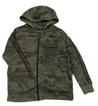 Khaki-army propínací mikina s pruhem s nápisy a kapucí George