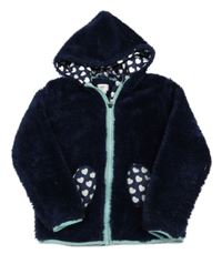 Tmavomodrá chlupatá bunda se srdíčky a kapucí H&M
