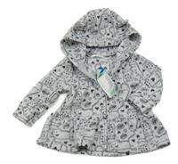 Nové - světlešedá melírovaná fleecová bunda s kočičkami a srdíčky a kapucí s oušky PEPCO