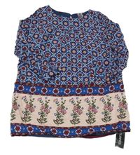 Nové - cobaltově modro-světlerůžové kárované šaty s kytičkami St. Bernard