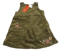 Nové - khaki sametovo/manšestrové šaty s květy s kamínky S. Oliver