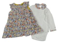 2Sst - Smetanové manšestrové šaty s větvičkami a volánky + bílé body s límečkem SeRGeNT MaJoR 