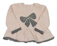 Světlerůžovo-šedá pletená tunika s mašlí 