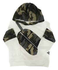 Bílo-army sportovní mikina s tištěnou ledvinkou a kapucí