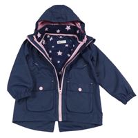 Tmavomodrá kostkovaná šusťáková celoroční parka s odepínací kapucí H&M