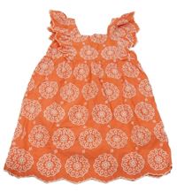 Lososovo-bílé vyšívané šaty s volánky PRIMARK