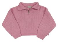 Růžový melírovaný žebrovaný oversize crop svetr Matalan