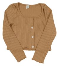 Světlehnědé žebrované vzorované úpletové crop mikinotriko s knoflíky SHEIN