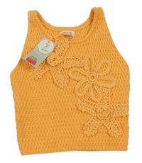 Nové - oranžový háčkovaný top 3D květy RIVER ISLAND