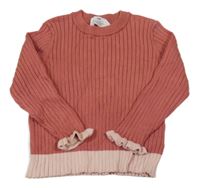 Skořicovo-pudrový žebrovaný úpletový svetr s volánky H&M