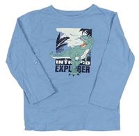 Modré triko s dinosaurem a nápisy Topolino