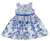 Bílo-modré květované plátěné šaty E-Vie