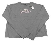 Šedá crop mikina s nápisem s květinou Primark