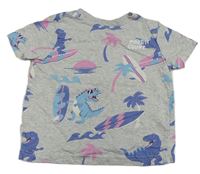 Šedé melírované tričko s dinosaury a surfy zn. F&F