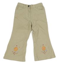 Béžové manšestrové flare kalhoty s květy Bob der Bär