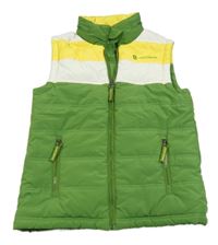 Zeleno-žluto-bílá šusťáková zateplená vesta s ukrývací kapucí John Deere