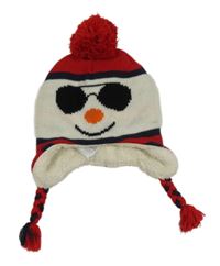 Červeno-bílá čepice s bambulí - sněhulák