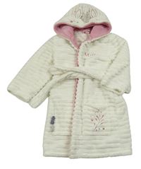 Smetanový žebrovaný chlupatý župan s kapucí - jednorožec