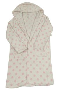 Bílý puntíkatý chlupatý župan s kapucí Primark