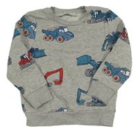 Šedá melírovaná mikina se stavebními stroji C&A