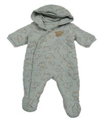 Světlezelená prošívaná zateplená kombinéza s medvědy a kapucí Mothercare