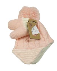 Nové - 2set - Růžová čepice s bambulí + rukavice Nutmeg