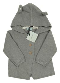 Nové - Šedý melírovaný propínací svetr s kapucí s oušky Lilly+Sid