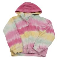 Tmavorůžovo-mátovo-žlutá batikovaná propínací mikina s kapucí Nutmeg