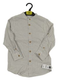 Nové - Hnědo-bílá pruhovaná lněná košile Dunnes